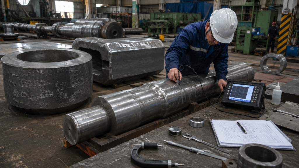 Open die forgings inspection with ultrasonic testing and dimensional tools